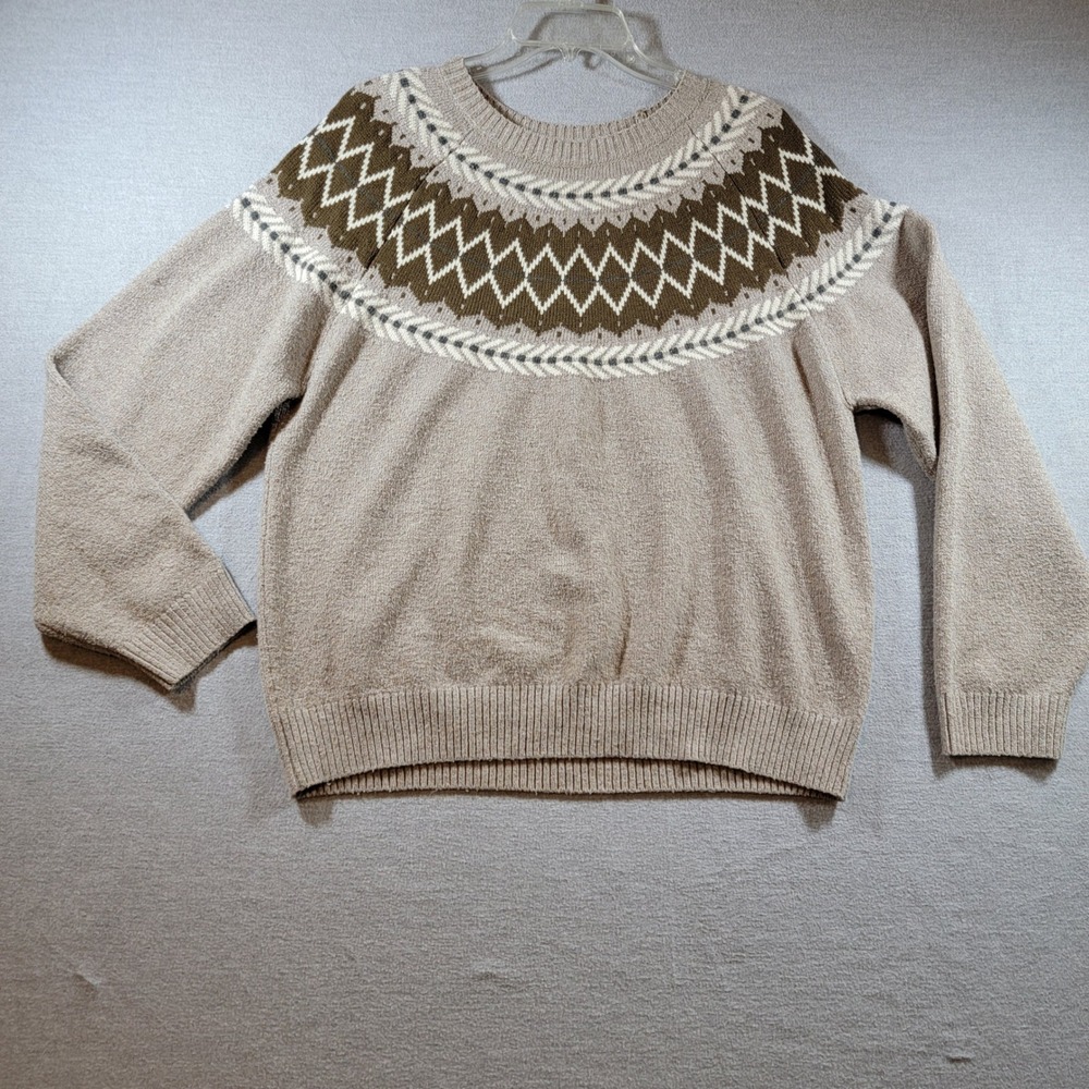 Weatherproof Vintage Fair Isle Sweater Womens Large Tan Excellent Boucle Knit